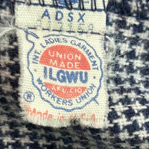 Vintage ILGWU Navy & White Houndstooth Blazer Women's Size‎  XL  Union Made USA - Picture 5 of 8